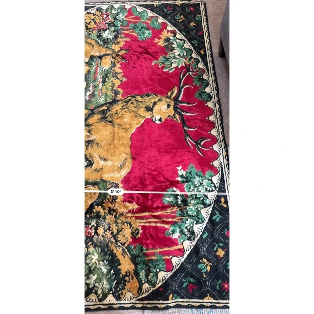 Vintage Velvet Deer Tapestry Forest Stag Wall Hanging Rug Morocco 5'9